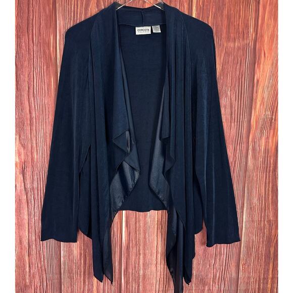 Chico's Sweaters - Chico's Travelers Blue Open‎ Front Cardigan Waterfall Size 3 / US XL